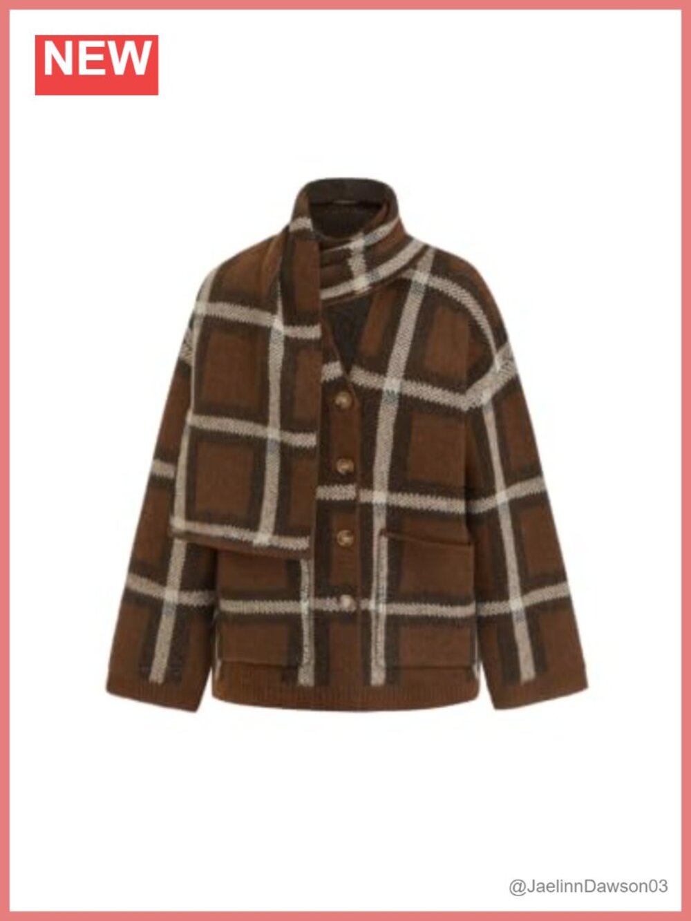 Oversized Plaid Cardigan Sweater Knit Jacket with Matching Scarf
